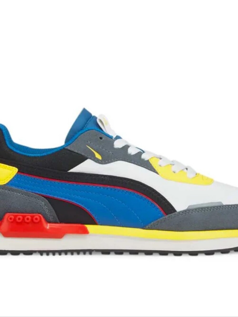 Puma Men's White Sneakers with Yellow, Blue, Red and Gray Accents